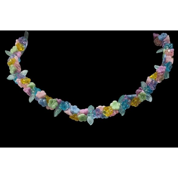 Vintage 60s Pastel Floral Beaded Necklace - Picture 2 of 6